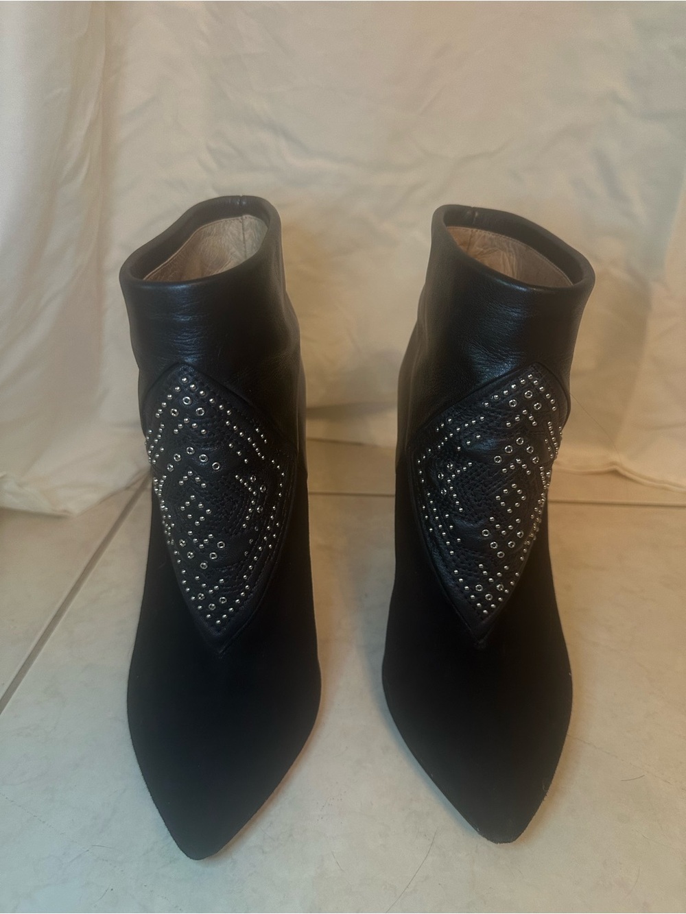 IRO Black Pointed Toe Ankle Boots with Silver Stud Embellishment